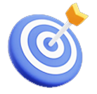 A blue bullseye target with a dart fully embedded in the center
