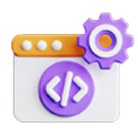 Icon depicting a webpage with a gear and code brackets