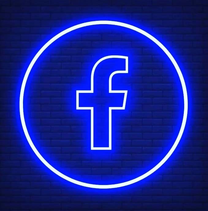 Blue neon Facebook logo
