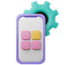 A colorful smartphone graphic with two pink and one yellow app icons