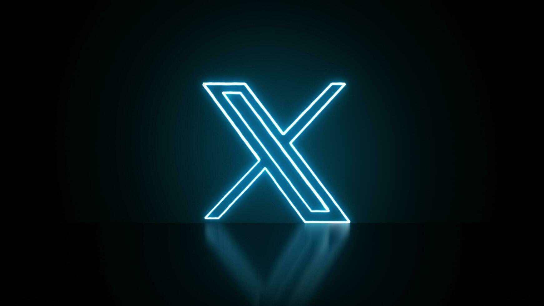 A glowing blue neon logo of twitter